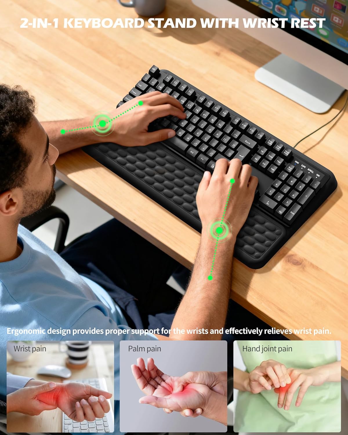 Computer Keyboard Stand with Wrist Rest, Keyboard pad with Wrist Support, Two Adjustable Keyboard Angles, Slow Rebound Comfortable Foam and Skin-Friendly Fabric. Suitable for Office, Gaming, and Home