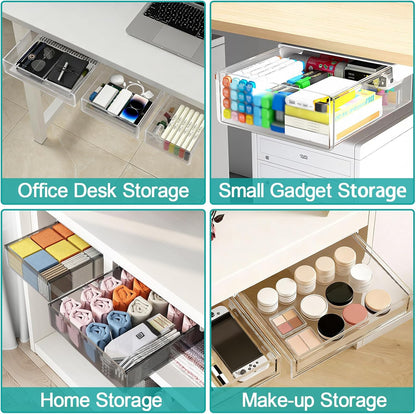 SVNNELP Under Desk Table Drawer Storage Organizer,3 Pack Large & Medium & Small Slide Out Desk Drawers - Hidden Desktop Organizer,Adhesive Storage Pencil Tray Under Table(BLACK/LMS)