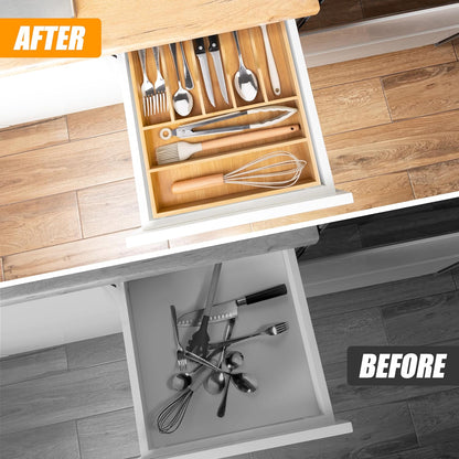 Kitchen Silverware Drawer Organizer and Storage Flatware Cutlery Utensil Holder Spice Rack Containers Bathroom Counter Cabinet Office Desk Makeup Drawer Tray Kitchen and Dining Tools Decor Accessories