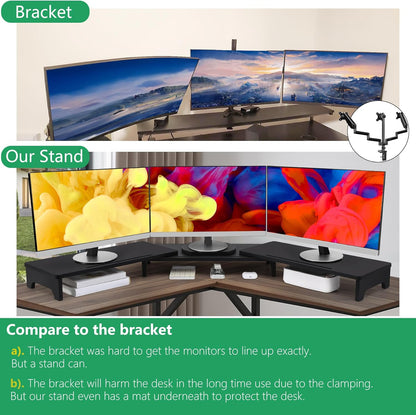 Nnewvante Monitor Stand Riser, 60 inch Large Bamboo Dual Monitor Stand for Desk, 3 Shelves Desktop Screen Riser with Adjustable Length Angle for Computer Laptop PC