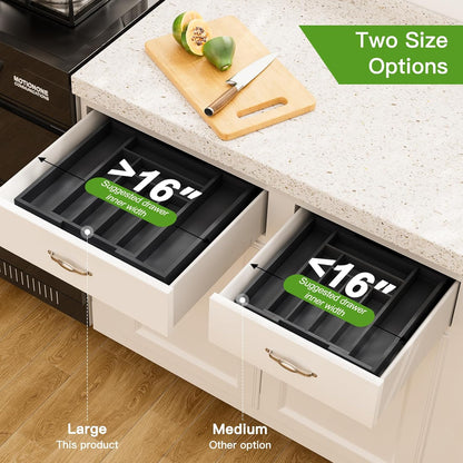Pipishell Bamboo Expandable Silverware Drawer Organizer, Adjustable Kitchen Utensil Tray for Forks, Spoons and Knives, Wood Storage Cutlery Holder for Bedroom and Living Room