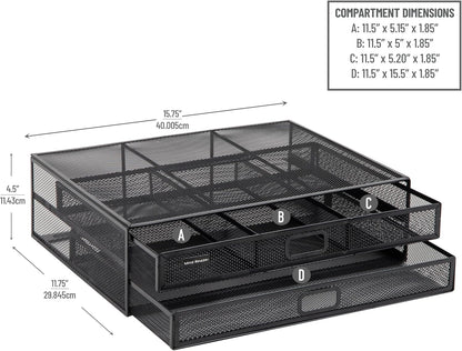 Mind Reader Monitor Stand, Ventilated Laptop Riser, Storage Drawer, Office, Metal Mesh, Black