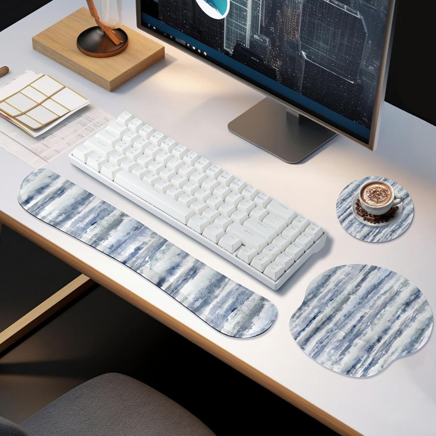 Ergonomic Keyboard Mouse Pad Wrist Rest Support Set for Laptop/Computer/Desktop,Memory Foam Hand Rest Wrist Cushion for Gaming/Office,Lightweight Comfortable & Pain Relief (Flowers)
