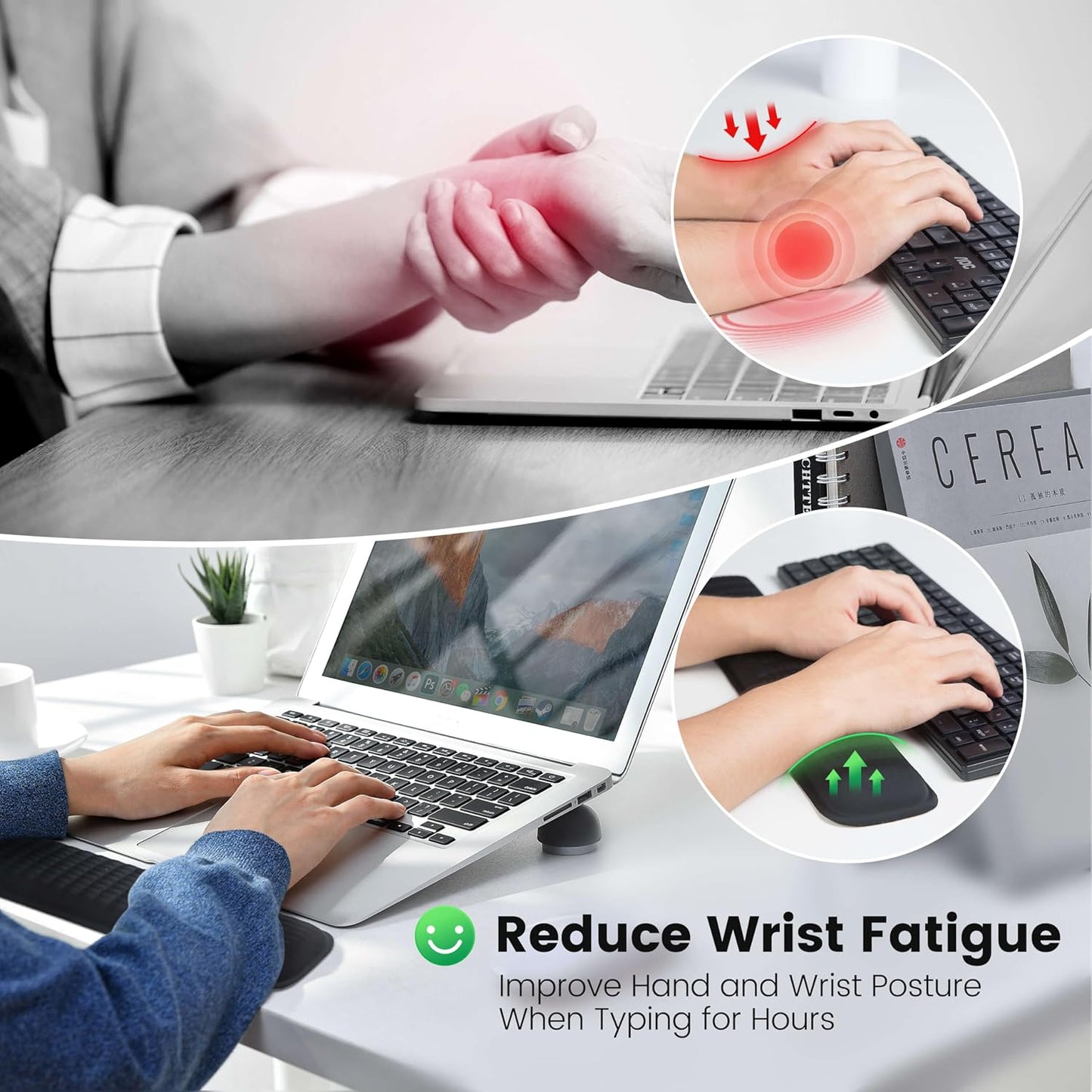 MEKASS Keyboard Wrist Rest, Soft Memory Foam Wrist Support for Keyboard, Keyboard Hand Rest Pad for Wrist Pain Relief, Keyboard Wrist Guard for Long Hours of Work, Gaming, Studying（Classic Black）