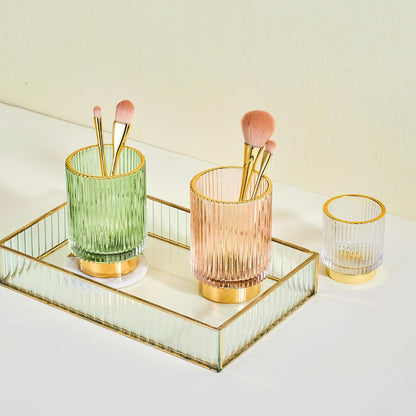 Makeup Brush Holder Organizer,Toothbrush Holders,Desk Pen Pencil Holder,Multifunctional Vintage Glass Brush Cup（L/Green/A3-6-US）
