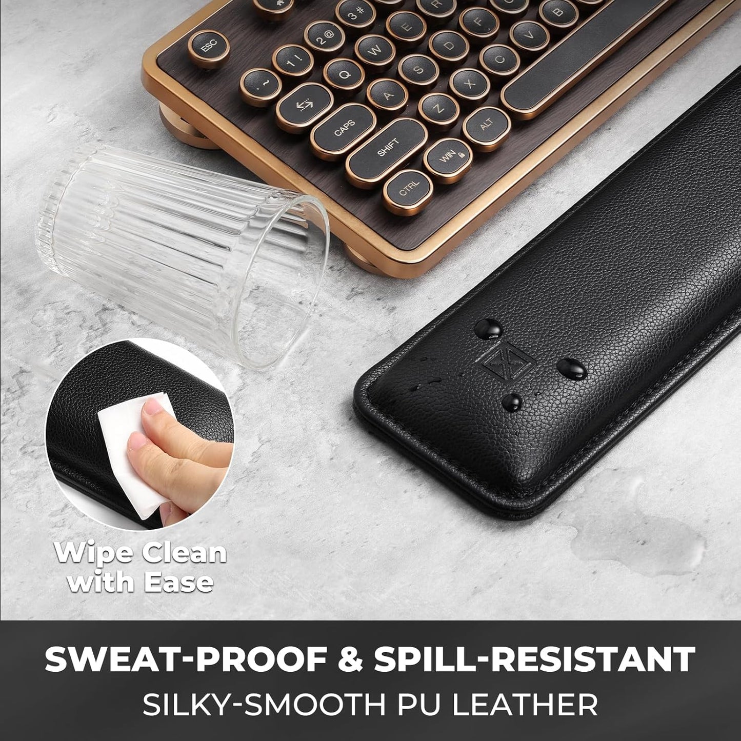 GLENCREAG Ergonomic Keyboard Wrist Rest - PU Leather Cushioned Support for Typing & Gaming, Comfortable Contoured Design for Wrist Pain Relief (Black)