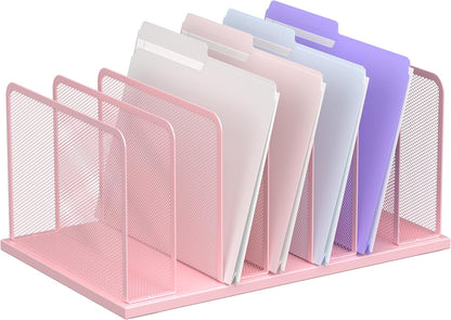 Kuntine.B Desk File Organizer 5 Sections Upright Mesh Desktop Organizer File Sorter Office Organization File Holder for Home, Office & Classroom