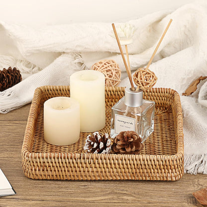 Hipiwe Key Basket Tray for Entryway Table Rattan Serving Tray Handwoven Wicker Baskets Vanity Trays Square Decorative Fruit Trays for Kitchen Counter Bedside Living Room Bathroom, 8.1"