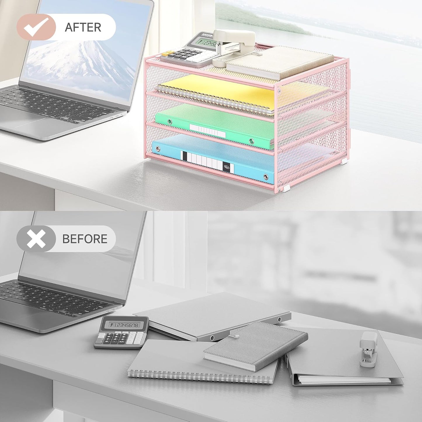 Lavatino 3-Tier Letter Tray Desk Paper Organizer – Black Mesh Metal File Tray Organizer for Desk, Office Supplies & Home Organization | Fits A4/Letter Paper, Mail, Magazines and Office Accessories