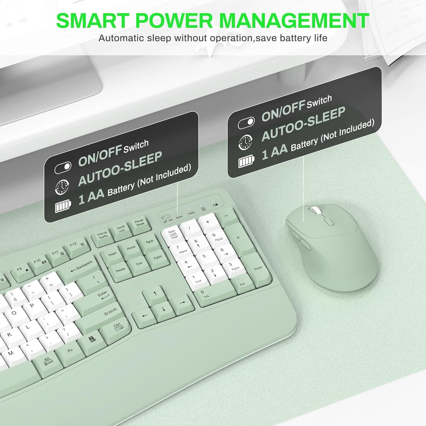 Wireless Keyboard and Mouse Combo,2.4G Full Size Wave Keys Ergonomic Keyboard with Wrist Rest for Natural Typing, 3 DPI Adjustable Ergonomic Silent Mouse for Computer/Laptop/Windows/Mac (Gray)