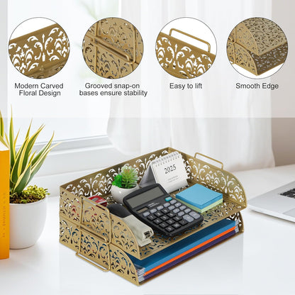 EasyPAG Paper Organizer for Desk 2 Tier Stackable Paper Tray for A4 Legal Size Folders Metal File Storage Desktop Organizer for Home Office School Teacher, Black
