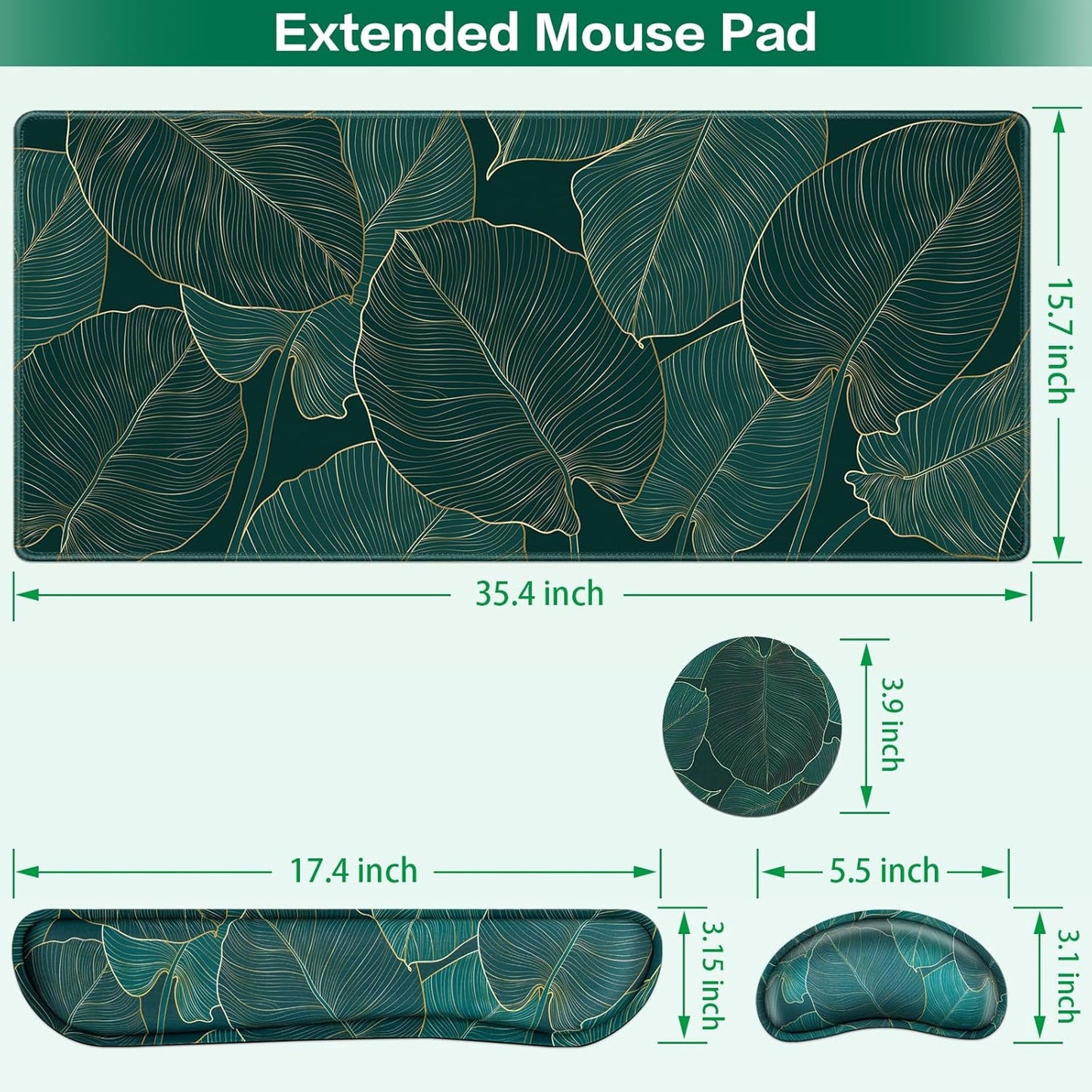 Desk Mat, Large Gaming Mouse Pad with Wrist Rest, 4in1 XXL Mousepad+Keyboard Wrist Rest+Mouse Pad Wrist Support+Cup Coaster Set Ergonomic Floral Computer Desk Arm Wrist for Decor Home Office Women