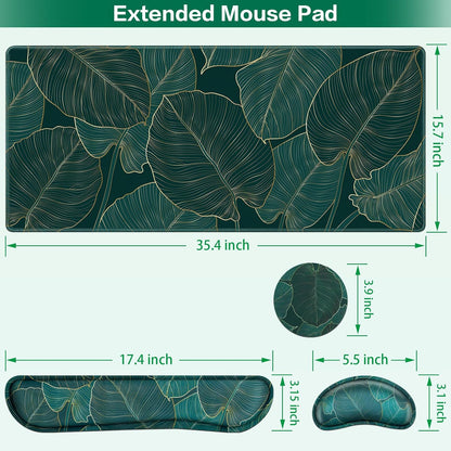 Desk Mat, Large Gaming Mouse Pad with Wrist Rest, 4in1 XXL Mousepad+Keyboard Wrist Rest+Mouse Pad Wrist Support+Cup Coaster Set Ergonomic Floral Computer Desk Arm Wrist for Decor Home Office Women