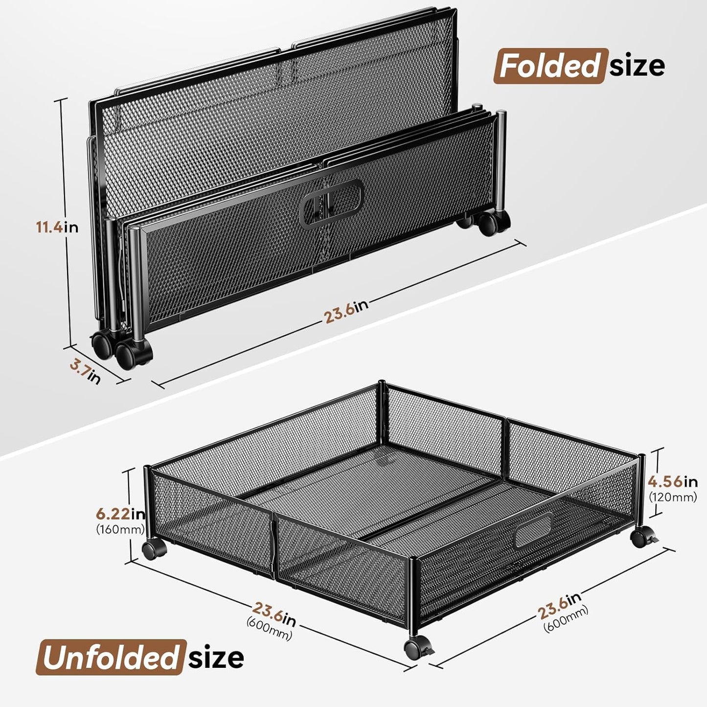 PHINOX Under Bed Storage Containers with Wheels, Under Bed Shoe Storage Organizer Drawer, Tool-free Assembly Metal Storage Containers for Bedroom Clothes Shoes Blankets -2PCK