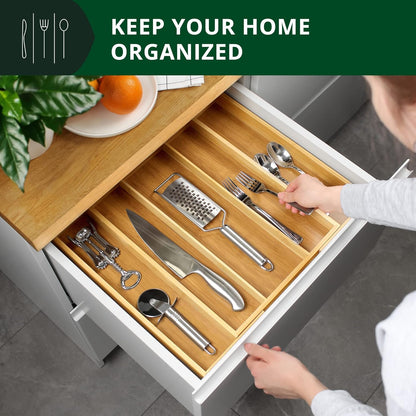ROYAL CRAFT WOOD Luxury Bamboo Kitchen Drawer Organizer - Silverware Organizer, Utensil Holder & Cutlery Tray Drawer Dividers for Flatware (9 Slot, Natural)