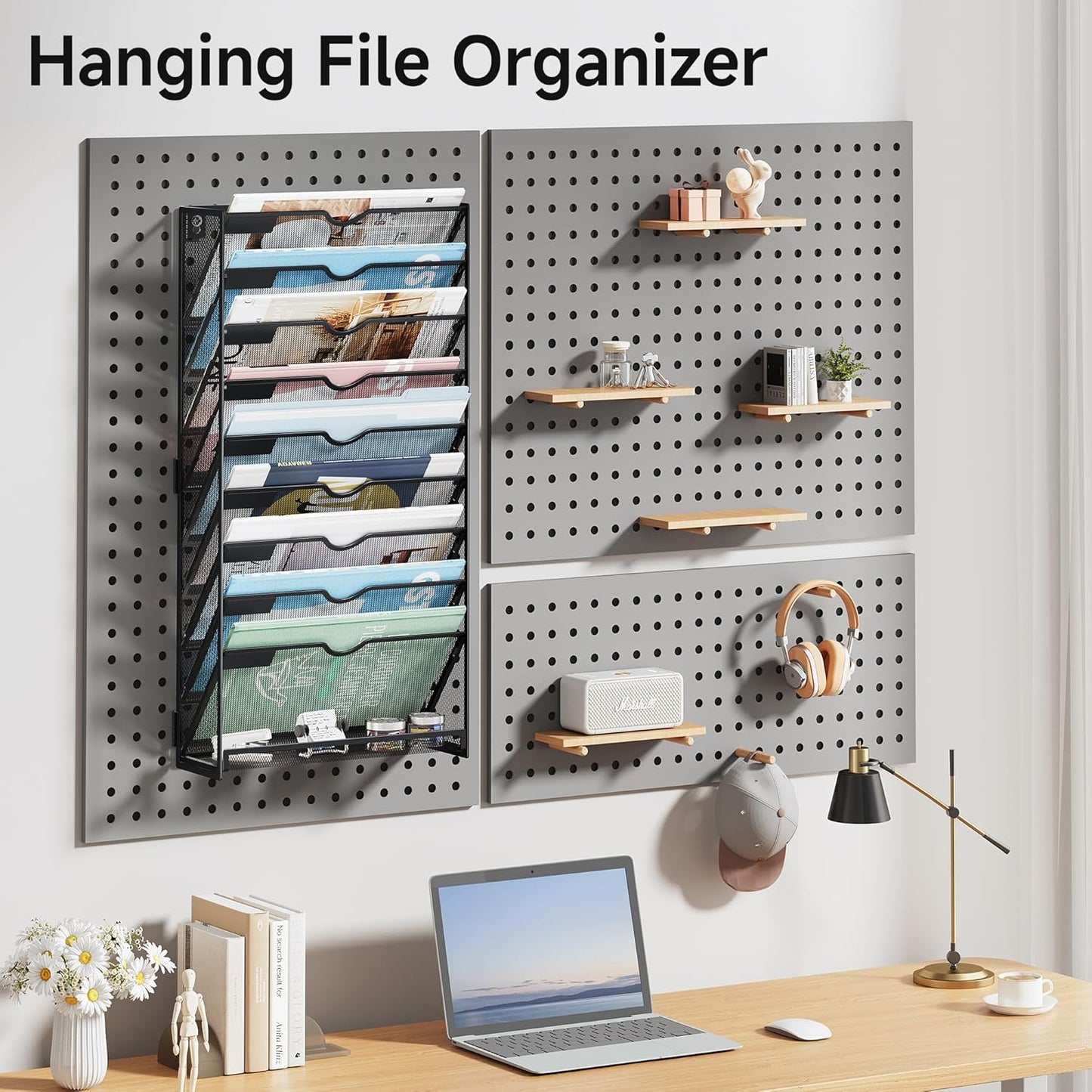 Lavatino 6-Tier Hanging File Organizer, Wall Mount File Holder for Mails Folders Papers Magazine Organization, Vertical Document Organizer for Office Home - (White)