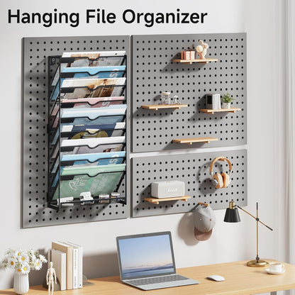 Lavatino 6-Tier Hanging File Organizer, Wall Mount File Holder for Mails Folders Papers Magazine Organization, Vertical Document Organizer for Office Home - (White)
