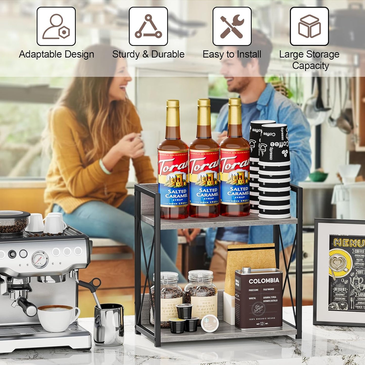 Giikin Countertop Shelf Organizer, 2 Tier Kitchen Spice Rack Organizer for Countertop, Wood Coffee Counter Shelf Organizer for Home (Bamboo, S)