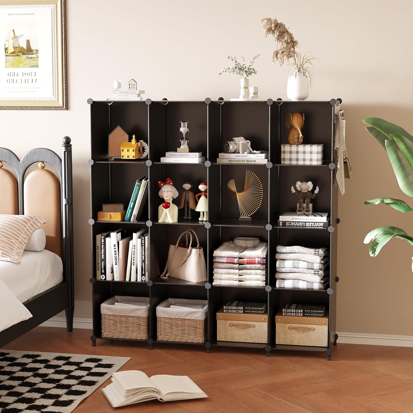 AWTATOS Cube Storage Organizer, 16 Cube Closet Organizer, Stackable Storage Cube Shelves, DIY Portable Closet Clothes Organizer Shelving for Bedroom, Closet, Wardrobe, Bathroom, White