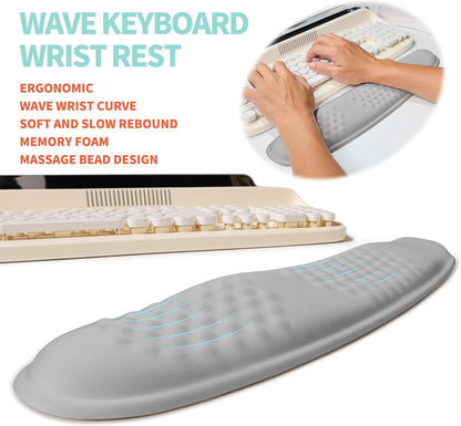 2-in-1 Ergonomic Set, Wave Rise Keyboard Wrist Rest and Massage Bulge Slope Mouse Pad Wrist Support, Cushion Memory Foam Integrated to Relieve Wrist Pain, Black