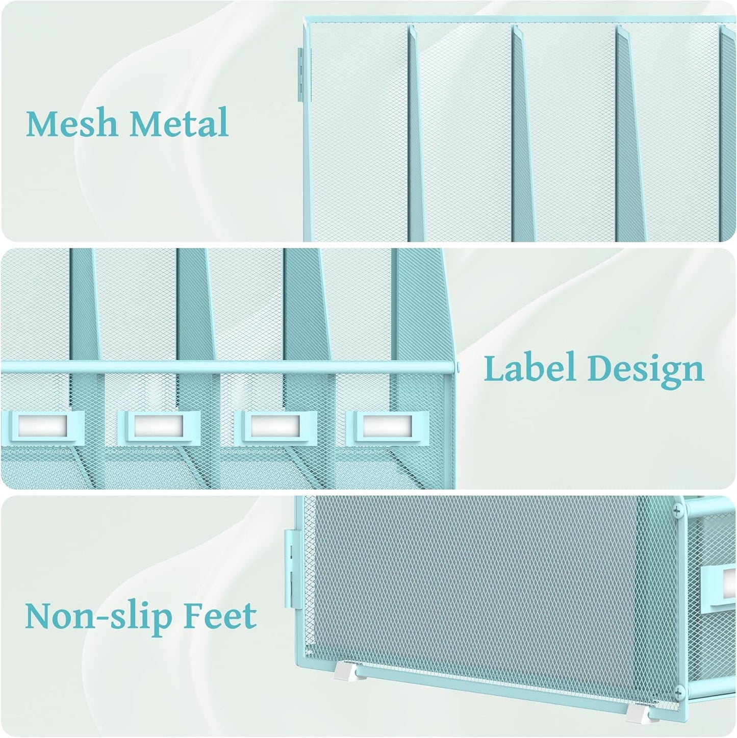 SUPEASY Desk Organizers Metal Desk Magazine File Holder with 5 Vertical Compartments Rack File Organizer for Office Desktop, Classroom, Home Workspace, Black