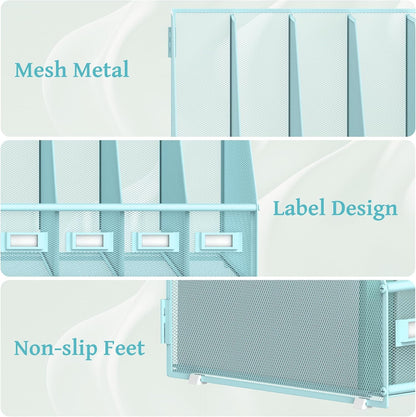 SUPEASY Desk Organizers Metal Desk Magazine File Holder with 5 Vertical Compartments Rack File Organizer for Office Desktop, Classroom, Home Workspace, Black