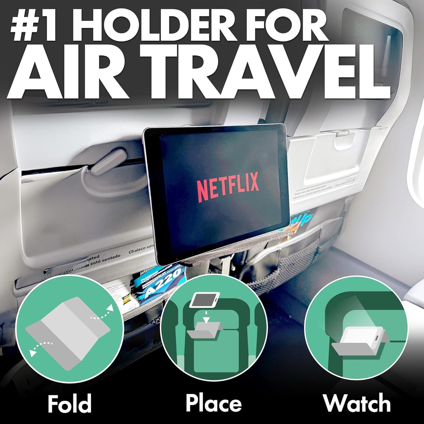 Flight Flap Airplane Phone Holder, Flexible Cell Phone Holder, Folding Cellphone Stand for Desk, Bed, Office, Treadmill - Airplane Gadgets for Long Travel Accessories - Plane Essentials (Silicone)