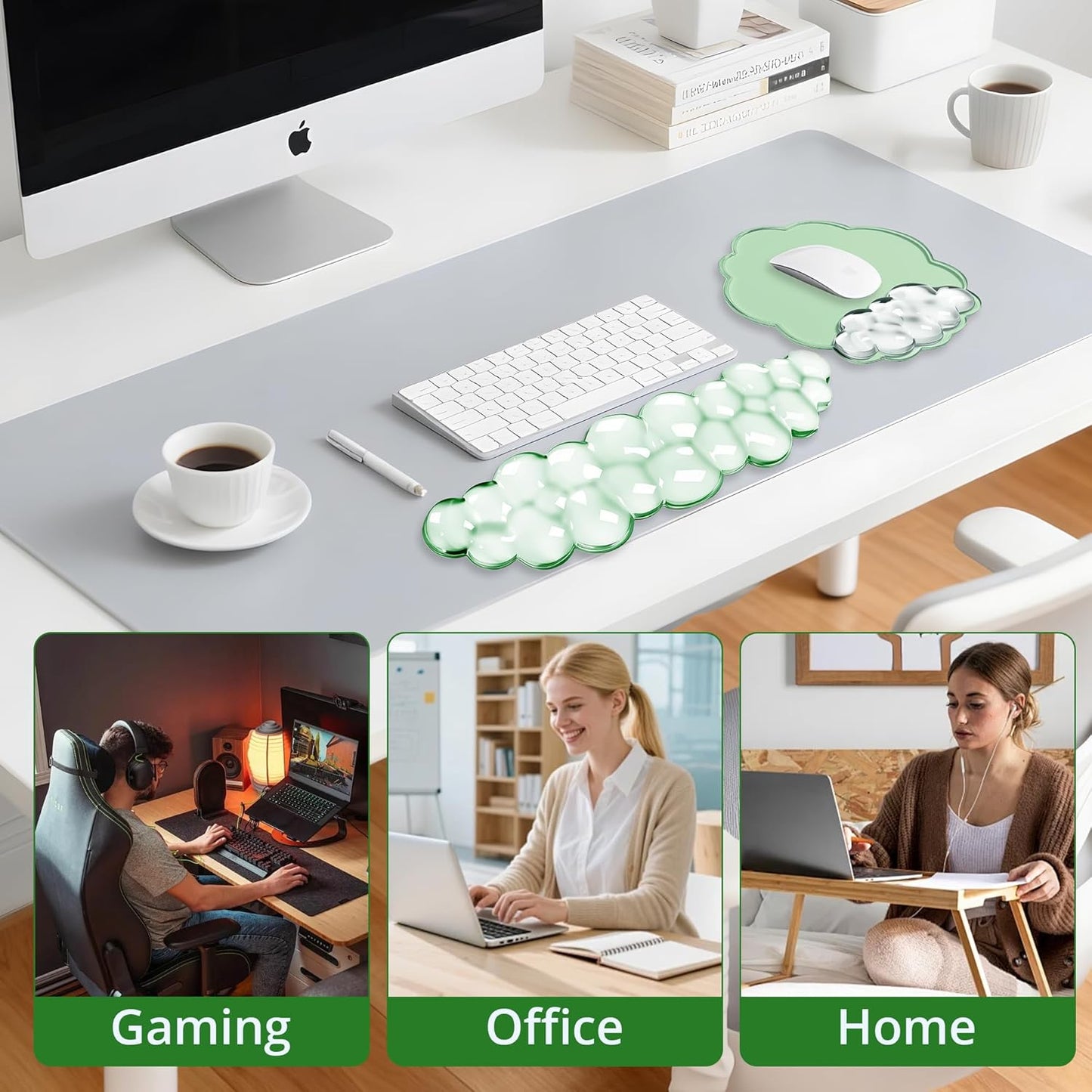 Keyboard Wrist Rest Set — Ergonomic Cloud Gel Wrist Rest Keyboard and Mouse Pad, Non-Slip Desk Accessories for Office and Home（White）
