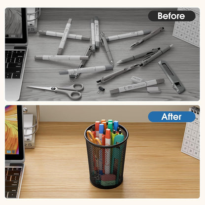 MaxGear Pen Holder, 3 Pack Pencil Holder for Desk, Premium Mesh Metal Desk Organizer with Non-Slip EVA Pad, Desk Accessories & Workspace Organizers for Home, School & Office, Black, 3.7’’ Tall