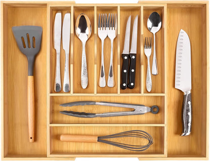Kitchen Silverware Drawer Organizer and Storage Flatware Cutlery Utensil Holder Spice Rack Containers Bathroom Counter Cabinet Office Desk Makeup Drawer Tray Kitchen and Dining Tools Decor Accessories