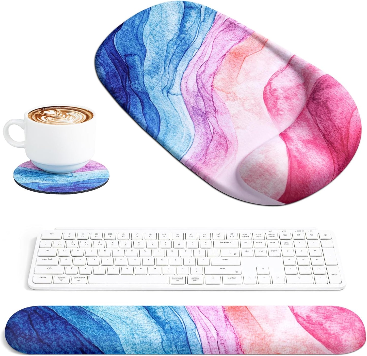 Ospelelf Wrist Rest for Keyboard and Mouse Ergonomic Mouse Pad with Wrist Support Memory Foam Wrist Rest for Computer Keyboard,3-in-1 Gel Mouse and Keyboard Pad for Office Geometry Green