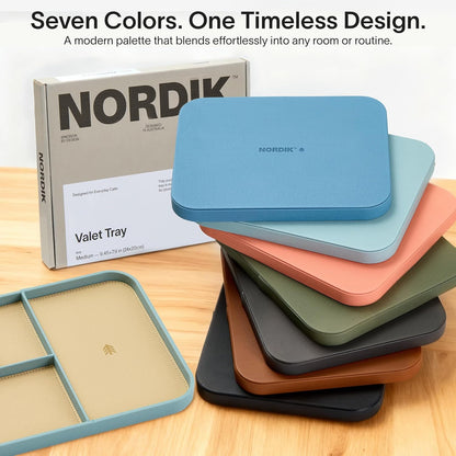 Nordik Leather Valet Tray - Pebble Black - 9.5 x 7.9 Inch Medium Vegan Leather Tray - Stylish Nightstand Organizer for Men - Modern Bedside Caddy - EDC Catchall for Key Watch Wallet Jewellery