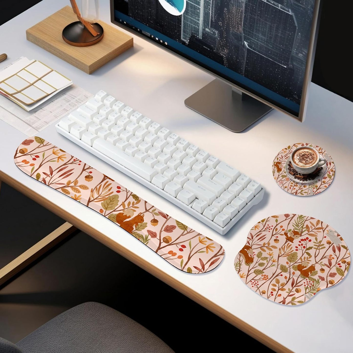 Ergonomic Keyboard Mouse Pad Wrist Rest Support Set for Laptop/Computer/Desktop,Memory Foam Hand Rest Wrist Cushion for Gaming/Office,Lightweight Comfortable & Pain Relief (Flowers)