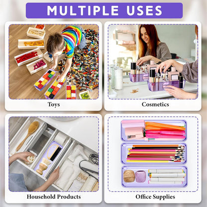 Maitys 12 Pcs Clear Drawer Organizer 9 x 3 x 2 Inches Plastic Rectangle Trays Makeup Vanity Storage Bins and Kitchen Drawers Dividers for Office Desk Silverware Kitchen Utensils(Clear)