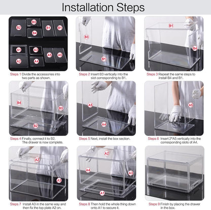 DILIBRA 2 Packs Large Stackable Storage Drawers, Plastic Clear Bathroom Make up Under Sink Drawer Organizers, Acrylic Bathroom Storage Bins for Cabinet Closet Office Kitchen Pantry Snacks Organization