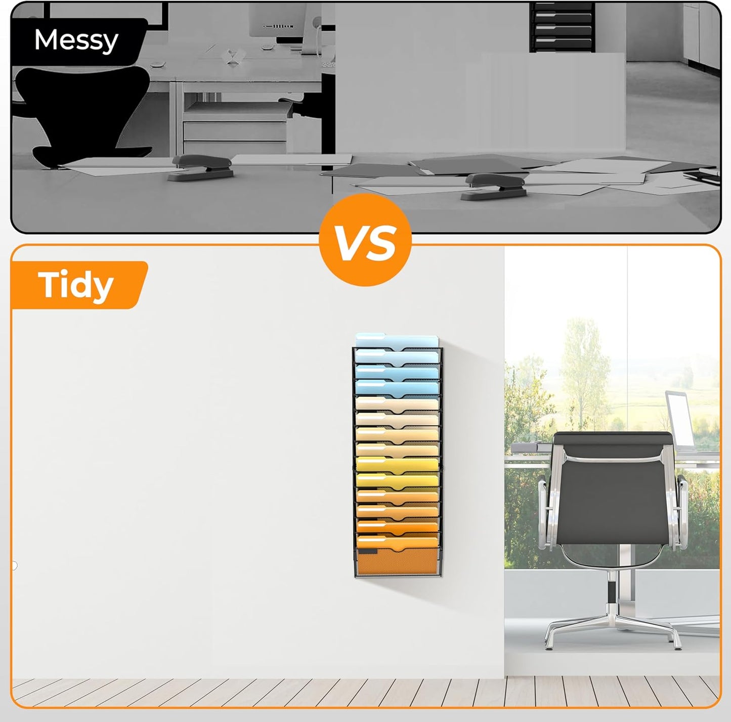 SUPEASY 5 Tier Wall File Organizer, Hanging Wall Mounted Mail Organizer with Label Slots, Metal Mesh File Holder Magazine Rack for Office, Home, School or Classroom, Black