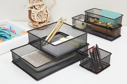 Annova Stackable Mesh Drawer Cabinet and Shelf Organizer Bins Storage Basket School Office Supply Holder Tray- Set of 2 (Gold, 3x3x2 Inch)