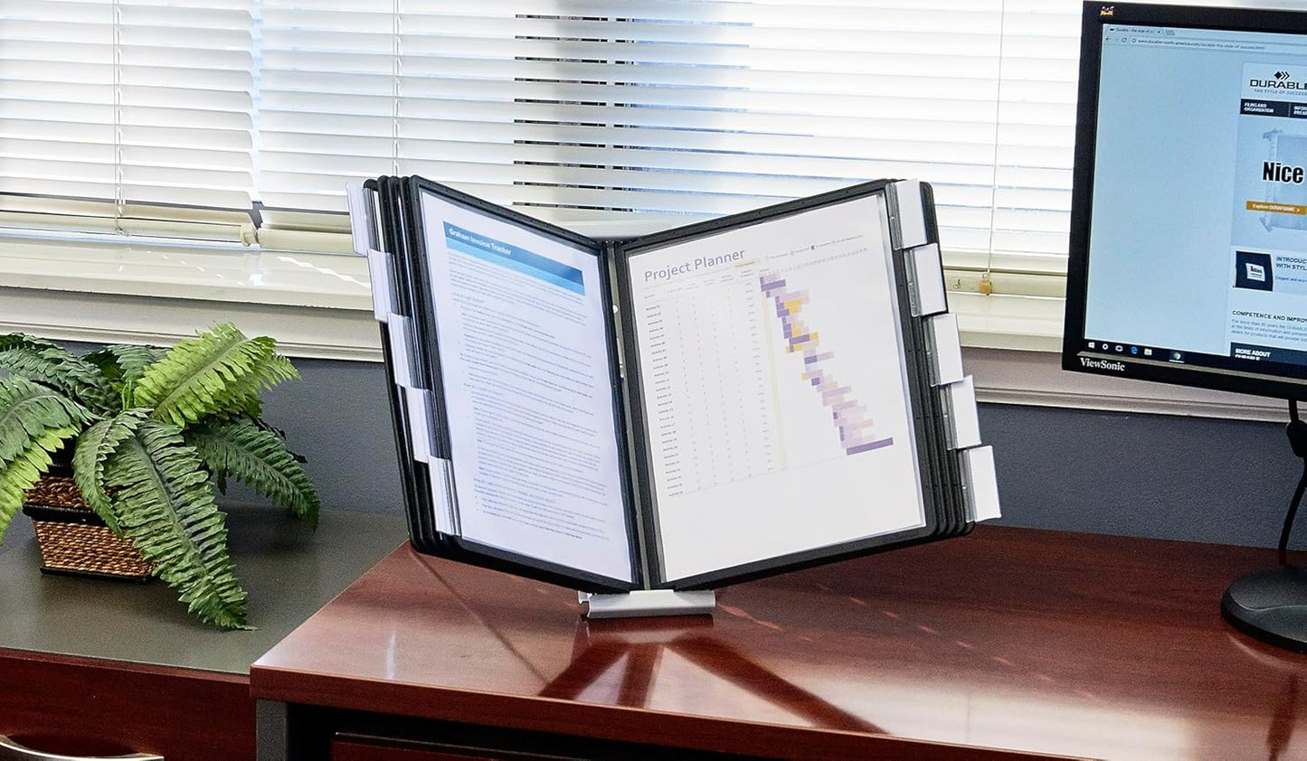 Durable Instaview20 Pocket Expandable Desktop Reference System - Letter Size 10 Double-Sided Panels - Black Color Borders