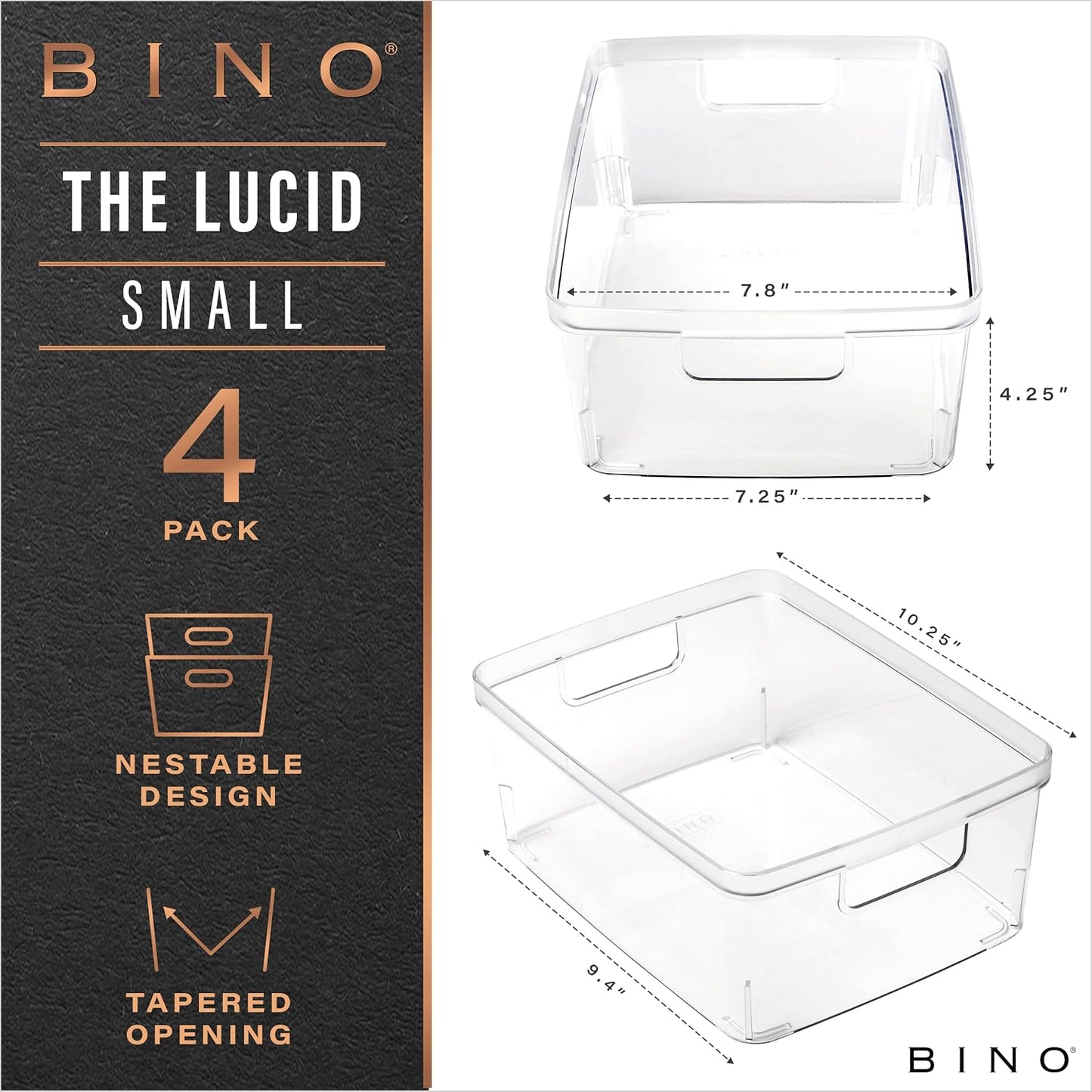 BINO | Plastic Storage Bins, X-Small - 5 Pack | THE LUCID COLLECTION | Multi-Use Built-In Handles BPA-Free Clear Storage Containers | Fridge Organizer | Pantry & Home Organization