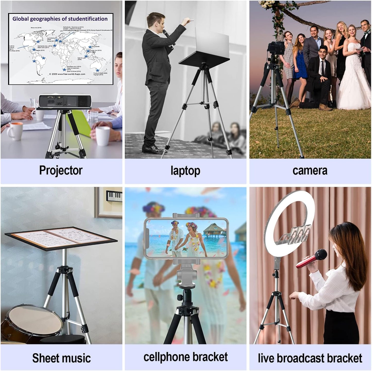 SKERELL Projector Stand Tripod Adjustable: Universal Laptop Standing Height from 17" to 48" with Tray Ball Head Carry Bag for Computer Camera