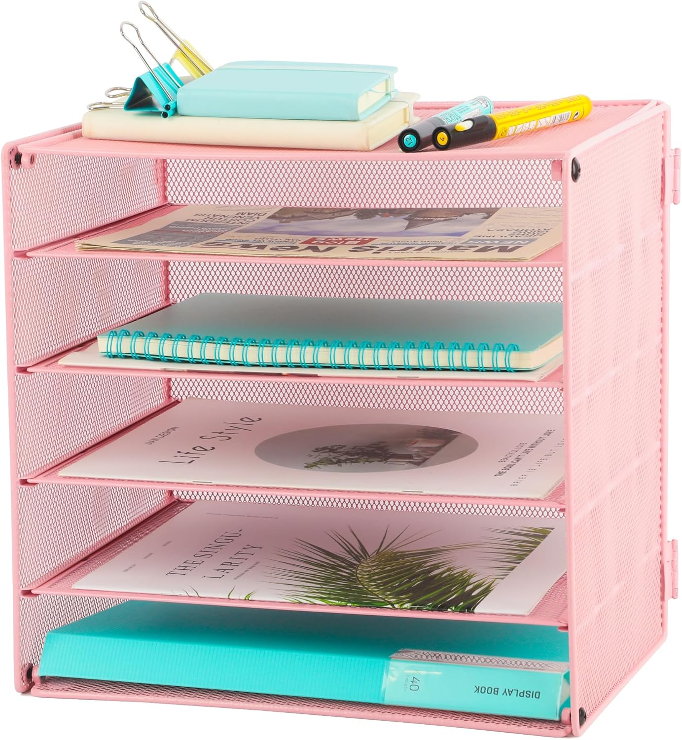 EASEPRES 3 Tier Mesh Desk Organizer Tray, File Paper Letter Folder Holder Desktop Paper Sorter Mail Organization Rack Storage Accessories, for Office Home School Classroom, Black