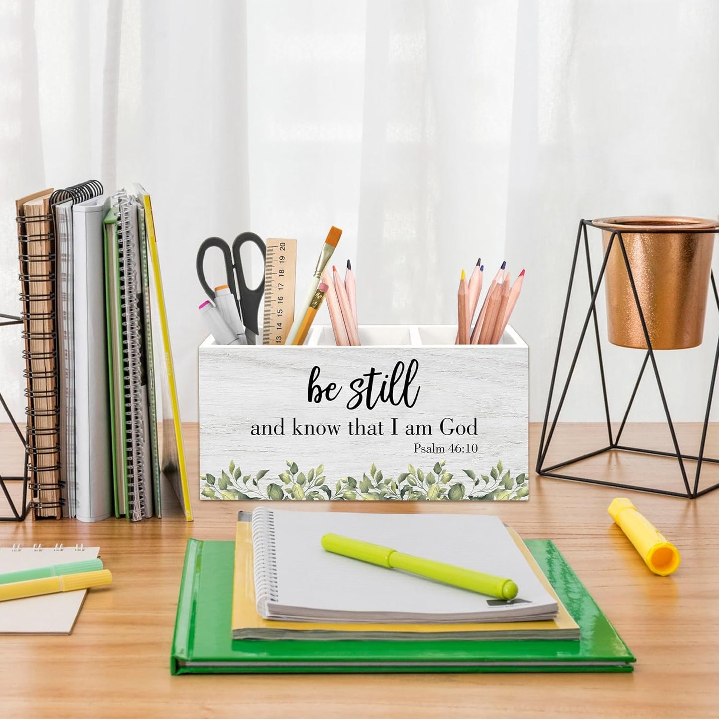 Christian Sparrow Bird Pen Holder for Desk, Religious Scripture Bible Verse Pencil Organizer, His Eye is on The Sparrow Bird Wooden Pen Holder Desk Accessories Decor for Home Office
