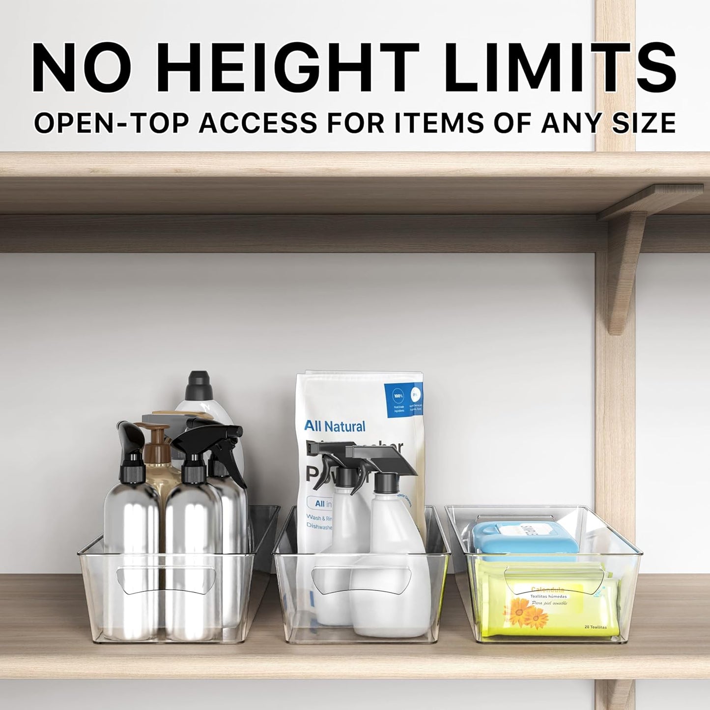 Simple Houseware 4 Pcs Kitchen Clear Bin Storage Organizer, 15" x 8" x 3.75"