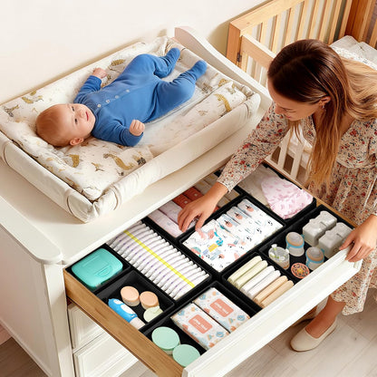 DIMJ Drawer Organizers Clothes, Dresser Organizer Bins for Baby Clothes,Underwear and Sock, Fabric Closet Organization and Storage Boxs, Drawer Dividers for Nursery, Clothing, Tie - 4 Pack, Beige