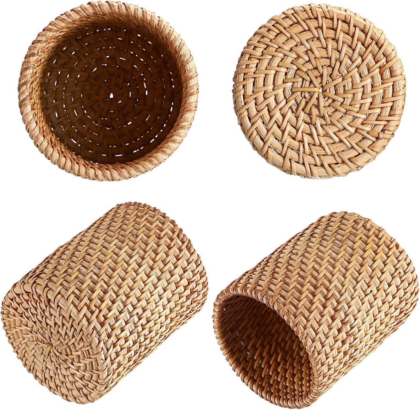 BTSKY Rattan Pen Cup, Handmade Desk Pencil Holders Makeup Brush Holder Multi-Functional Woven Basket Office&Home Desktop Organizer(Cone)