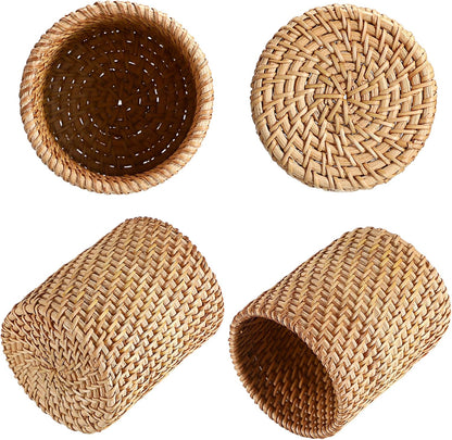 BTSKY Rattan Pen Cup, Handmade Desk Pencil Holders Makeup Brush Holder Multi-Functional Woven Basket Office&Home Desktop Organizer(Cone)