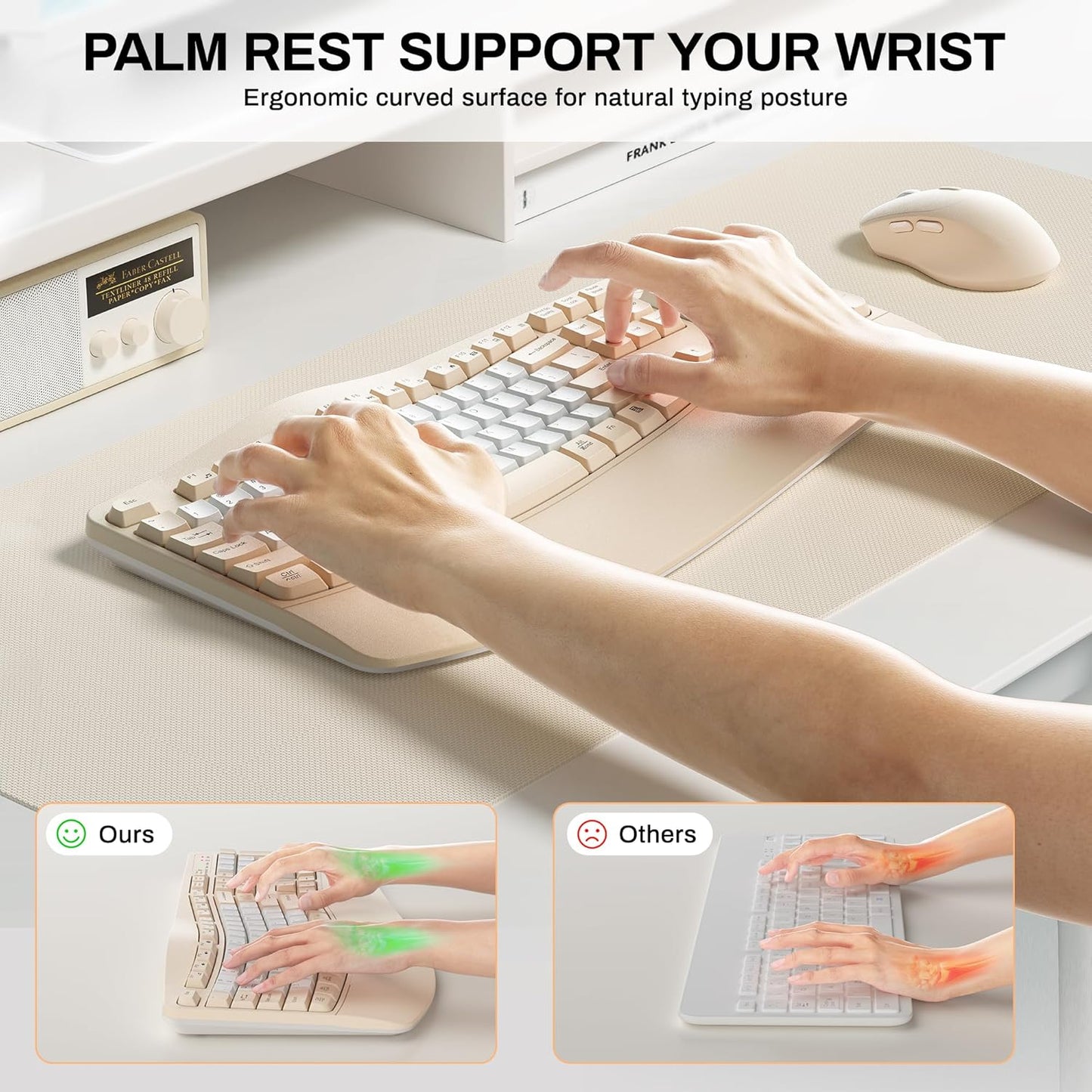 Wireless Keyboard and Mouse Combo,2.4G Full Size Wave Keys Ergonomic Keyboard with Wrist Rest for Natural Typing, 3 DPI Adjustable Ergonomic Silent Mouse for Computer/Laptop/Windows/Mac (Gray)