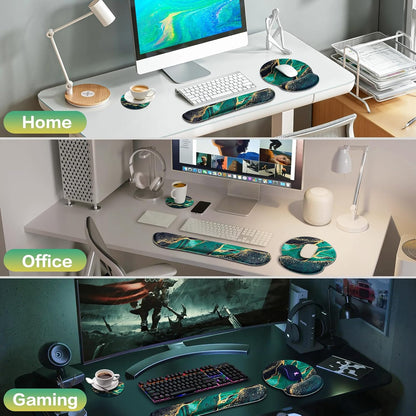 Mouse Pad with Wrist Rest Set, Qomolama 3-in-1 Wrist Support Mouse Pad Set, Floral Gaming Mousepad with Anti-Skid Base,Ergonomic Mouse Pad,Memory Foam Keyboard Gel Wrists Rest