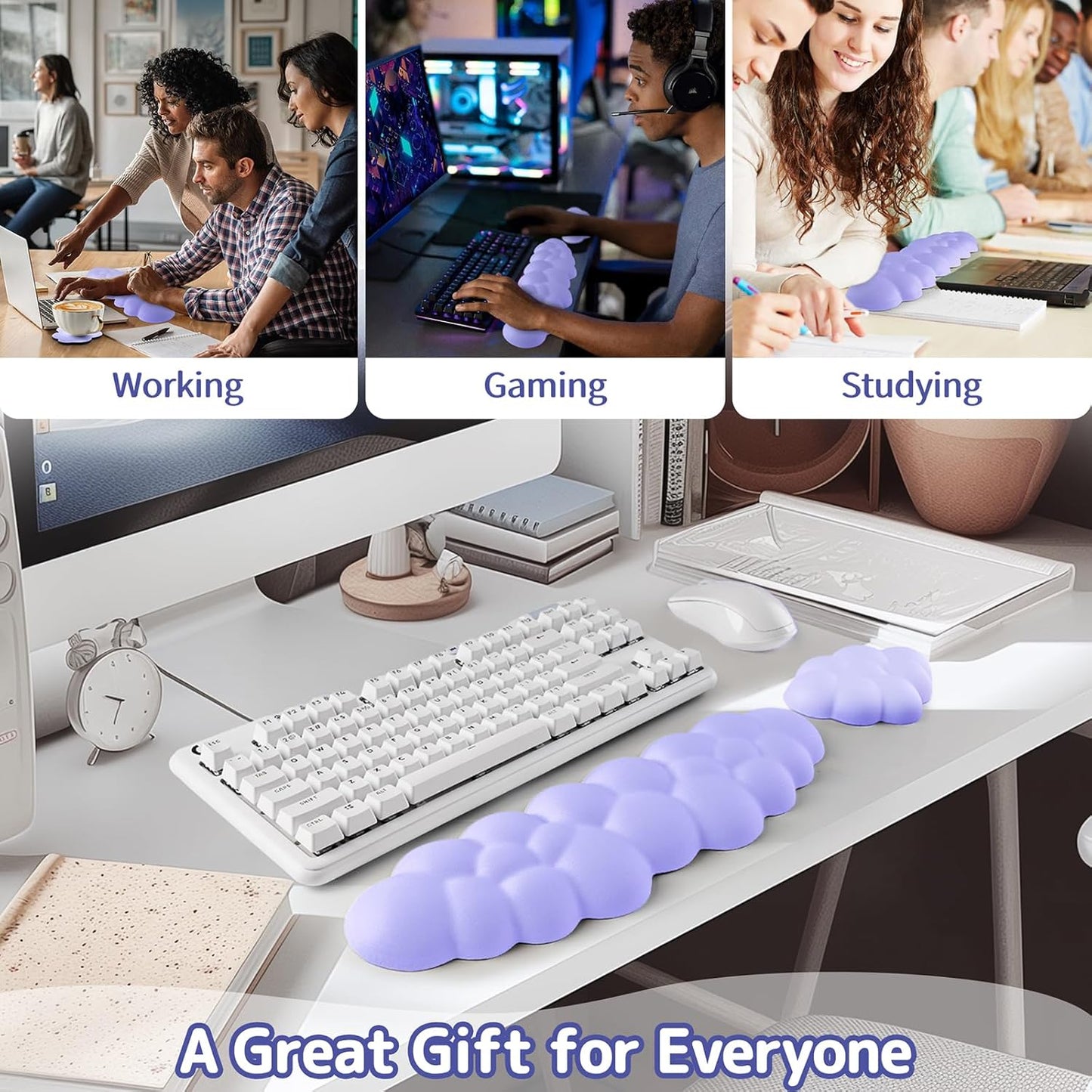 Sushret Cloud Wrist Rest Keyboard, Cloud Keyboard Wrist Pad Set with PU Leather Memory Foam, Cute Arm Rest for Palm Support, PC/Gaming Desk Accessories/Office Setup/Computer Hand Cushion - White