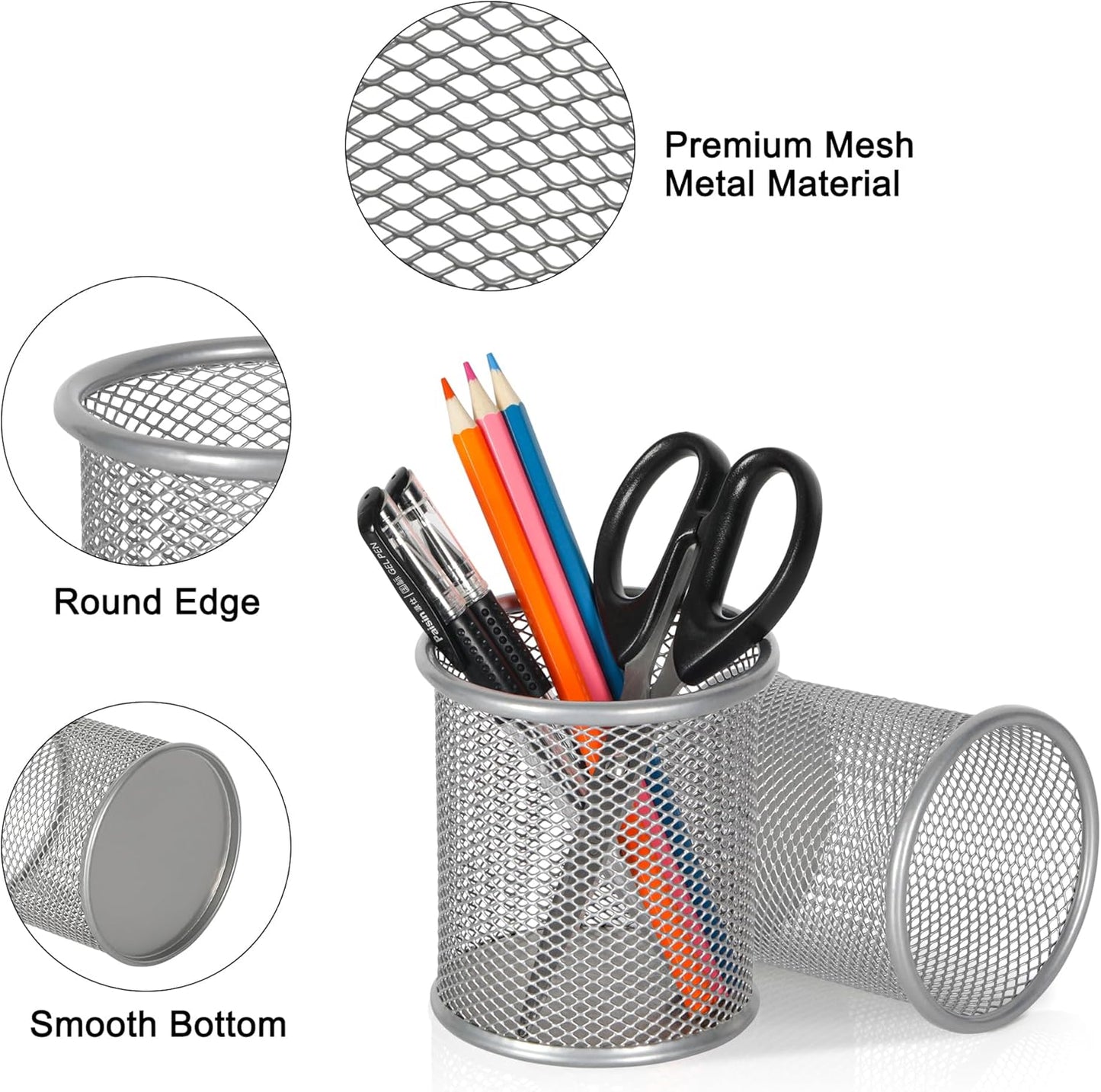 EasyPAG Pencil Holder for Desk, 2 Pack Metal Pen Organizer, Mesh Pencil Cup Organizer for Home, Office, Classroom, School, Black